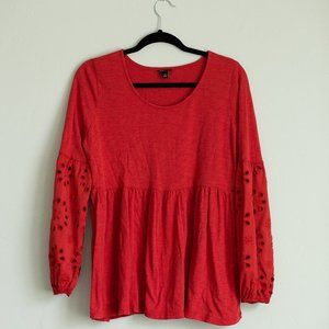 Torrid Embroidered Sleeve Babydoll Top Size 0